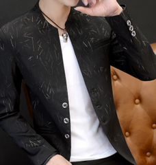 HO  Men 's casual collar collar blazers youth handsome trend Slim print blazers   5XL   6XL