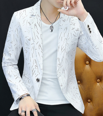 HO  Men 's casual collar collar blazers youth handsome trend Slim print blazers   5XL   6XL