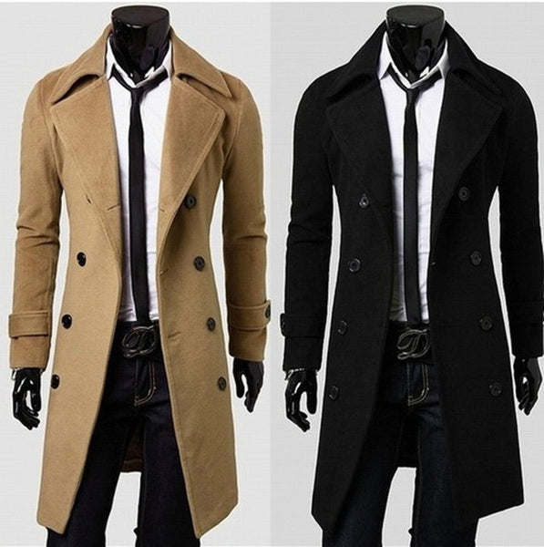 Men 'S Slim Long Trench Coat Windbreaker Lapel Button Jacket Outwear Foreign Trade Wholesale  L Men's Slim Fit Single-Sided