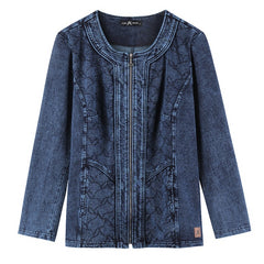 LIH HUA Women's Plus Size Casual Denim Jacket Premium Stretch Knitted Denim with shoulder pads