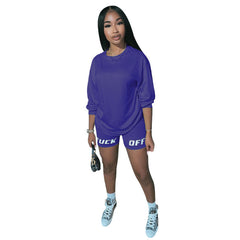 Two-piece Solid Color Women's Clothing. Short-sleeved Crew Neck T-shirt and Tight-fitting Shorts. Simple Style Tracksuit Outfit