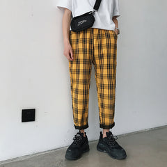 LAPPSTER Streetwear Yellow Plaid Pants Men Joggers 2020 Man Casual Straight Harem Pants Men Korean Hip Hop Track Pants Plus Size