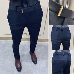 Business Suit Pant Mens Dress Pants Ankle Length Casual Slim Formal Trousers Elastic Pencil Pants Office Work Men Clothes