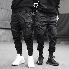 Hip Hop Boy Multi-pocket Elastic Waist Design Harem Pant Men Streetwear Punk Casual Trousers Jogger Male Dancing Black Pant