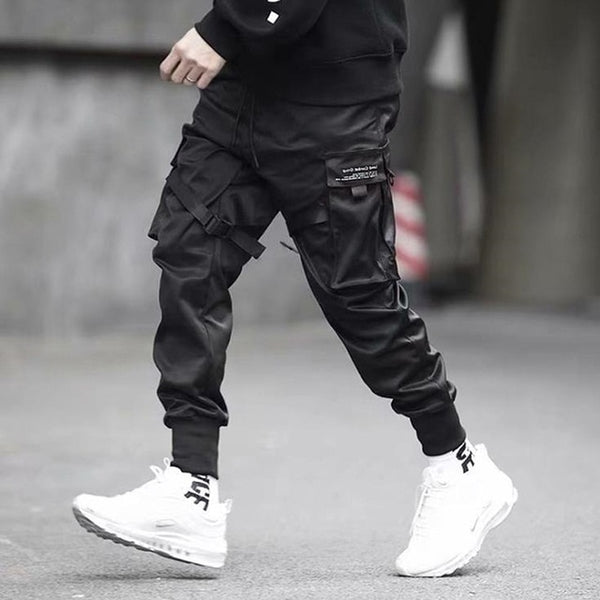 Hip Hop Boy Multi-pocket Elastic Waist Design Harem Pant Men Streetwear Punk Casual Trousers Jogger Male Dancing Black Pant