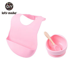 Let'S Make 1set Silicone Baby Feeding Set Waterproof Spoon Non-Slip Feedings Silicone Bowl Tableware Baby Products Baby Plate