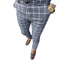 Classic Men Lattice Suit Pants Summer Thin Plaid Suit Trousers Casual Business Vintage Formal Pants For Wedding Party