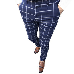 Classic Men Lattice Suit Pants Summer Thin Plaid Suit Trousers Casual Business Vintage Formal Pants For Wedding Party