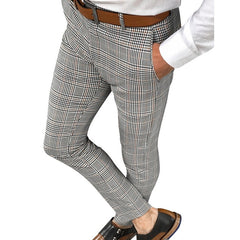 Classic Men Lattice Suit Pants Summer Thin Plaid Suit Trousers Casual Business Vintage Formal Pants For Wedding Party