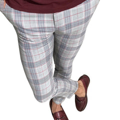 Classic Men Lattice Suit Pants Summer Thin Plaid Suit Trousers Casual Business Vintage Formal Pants For Wedding Party