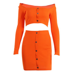 Two Piece Set Solid Button Bodycon 2 Piece Set Women Long Sleeve Top And Skirt Summer Autumn Sets