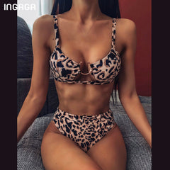 INGAGA High Waist Bikini  Push Up Swimsuit Leopard Swimwear Women Brazilian Bikini Set Biquini  Bathing Suit Women