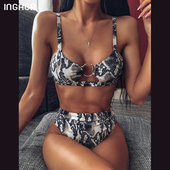 INGAGA High Waist Bikini  Push Up Swimsuit Leopard Swimwear Women Brazilian Bikini Set Biquini  Bathing Suit Women