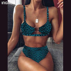 INGAGA High Waist Bikini  Push Up Swimsuit Leopard Swimwear Women Brazilian Bikini Set Biquini  Bathing Suit Women