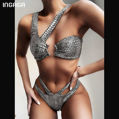 INGAGA High Waist Bikini  Push Up Swimsuit Leopard Swimwear Women Brazilian Bikini Set Biquini  Bathing Suit Women