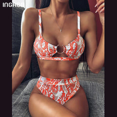 INGAGA High Waist Bikini  Push Up Swimsuit Leopard Swimwear Women Brazilian Bikini Set Biquini  Bathing Suit Women