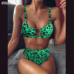 INGAGA High Waist Bikini  Push Up Swimsuit Leopard Swimwear Women Brazilian Bikini Set Biquini  Bathing Suit Women