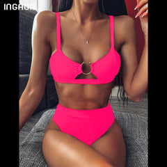 INGAGA High Waist Bikini  Push Up Swimsuit Leopard Swimwear Women Brazilian Bikini Set Biquini  Bathing Suit Women