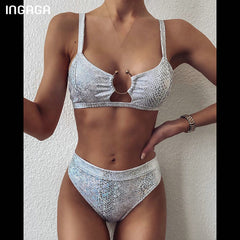 INGAGA High Waist Bikini  Push Up Swimsuit Leopard Swimwear Women Brazilian Bikini Set Biquini  Bathing Suit Women