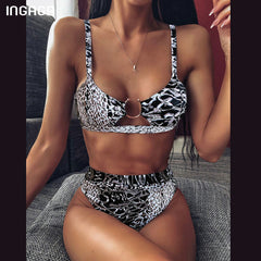 INGAGA High Waist Bikini  Push Up Swimsuit Leopard Swimwear Women Brazilian Bikini Set Biquini  Bathing Suit Women