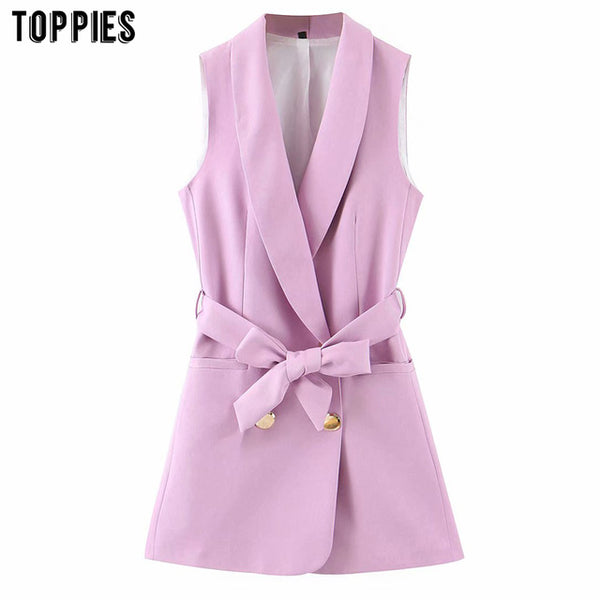 toppies violet long blazer summer sleeveless suit jacket ladies thin blazer women outwear double breasted