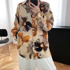 Vintage Chiffon Printed Women's Shirts Flower Turn-Down Collar Long Sleeve Shirt Female Summer New Fashion Ladies Beach Top