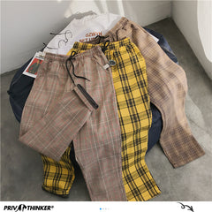 Privathinker Men Women Korean Black Plaid Casual Pants  Mens Streetwear Harem Pants Male Checkered Trousers Plus Size