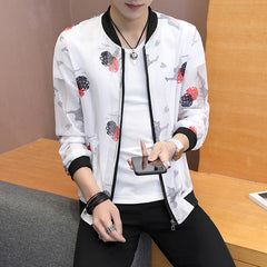 Casual Feather Print Bomber Jacket Slim Fit Hollow Out Thin Outwear Coats Men  Summer Jackets Men Sun-protective Clothing