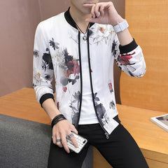 Casual Feather Print Bomber Jacket Slim Fit Hollow Out Thin Outwear Coats Men  Summer Jackets Men Sun-protective Clothing